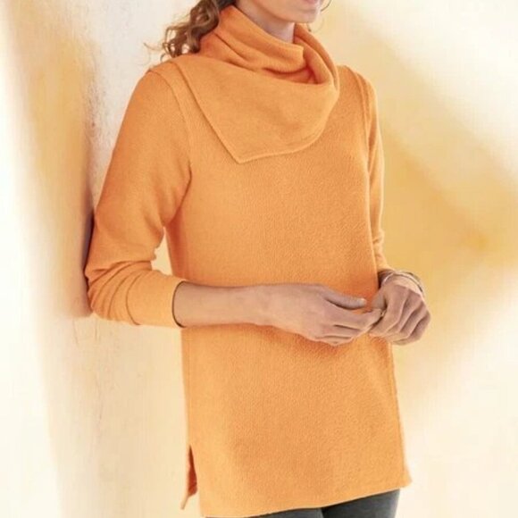 Soft Surroundings Playa pullover tunic top, cowl neck, orange, sz L - Picture 2 of 10